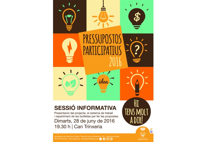 Avui al vespre, presentació dels pressupostos participatius de Cassà de la Selva